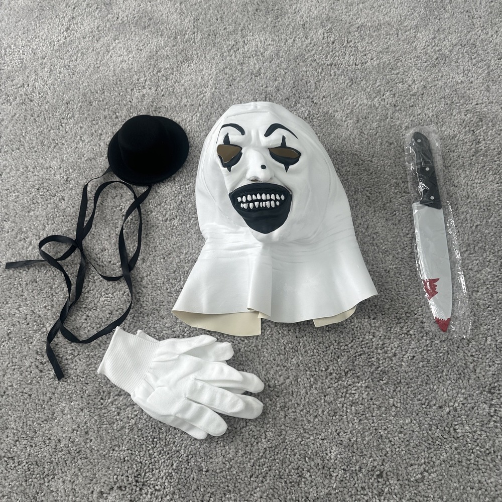Terrifier Art The Clown Cosplay Mask Halloween Black Hat, Gloves, Knife